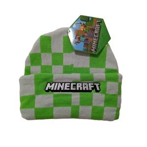 New Mojang Minecraft Beanie Embroidery Embroidered Logo Crazy Check NWT Hat Cap